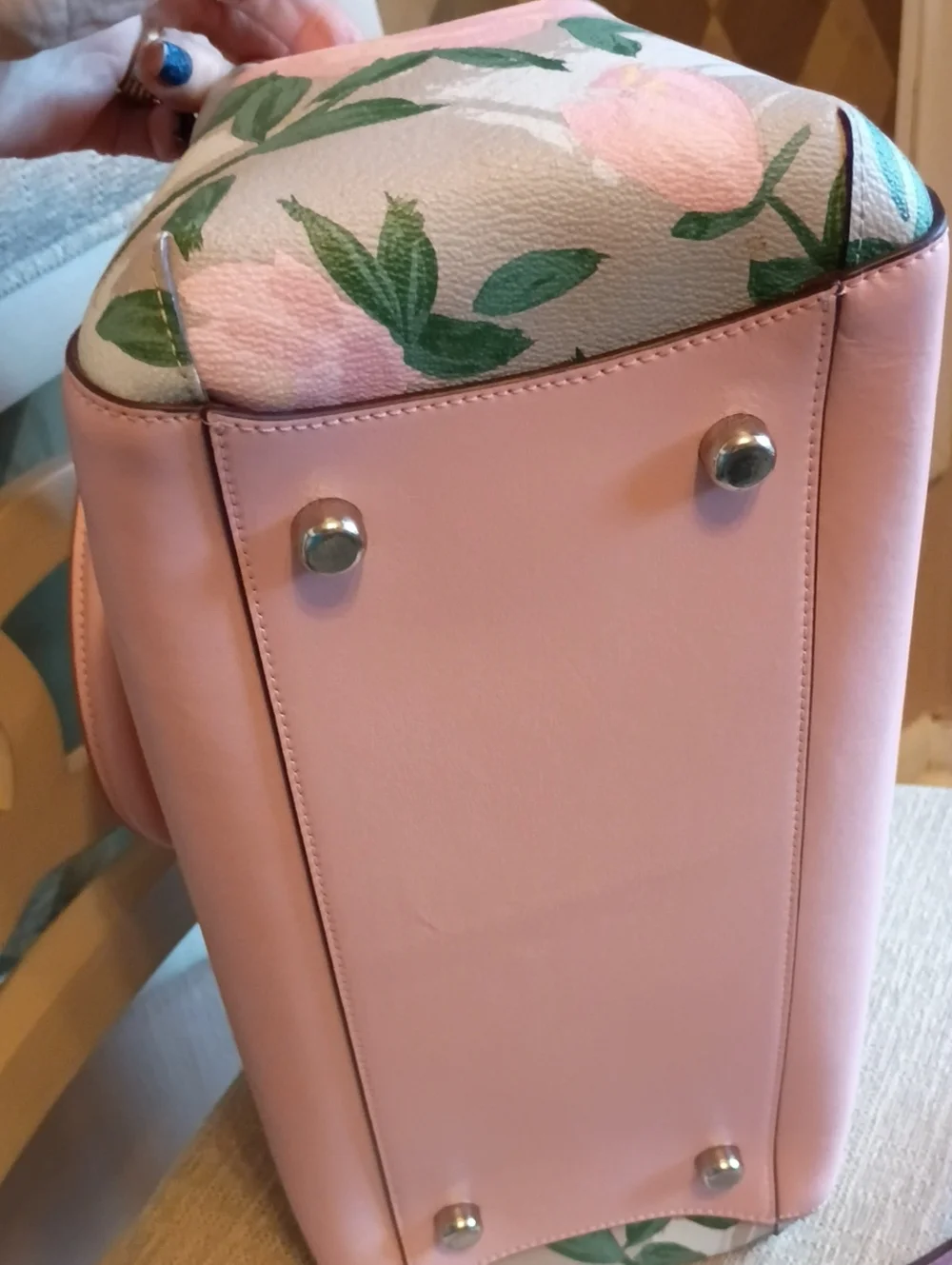 Coach Margo Pink Rose Print Carryall leather Satchel